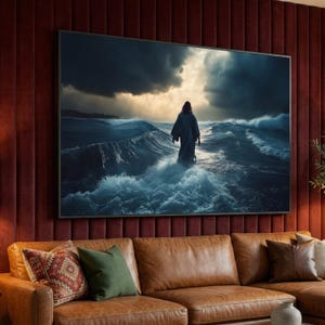 Walking on Stormy Ocean Waves Canvas, Dramatic Seascape Wall Art, Moody Sky Coastal View Canvas, Inspirational Water Scene , Mark Rothko Art