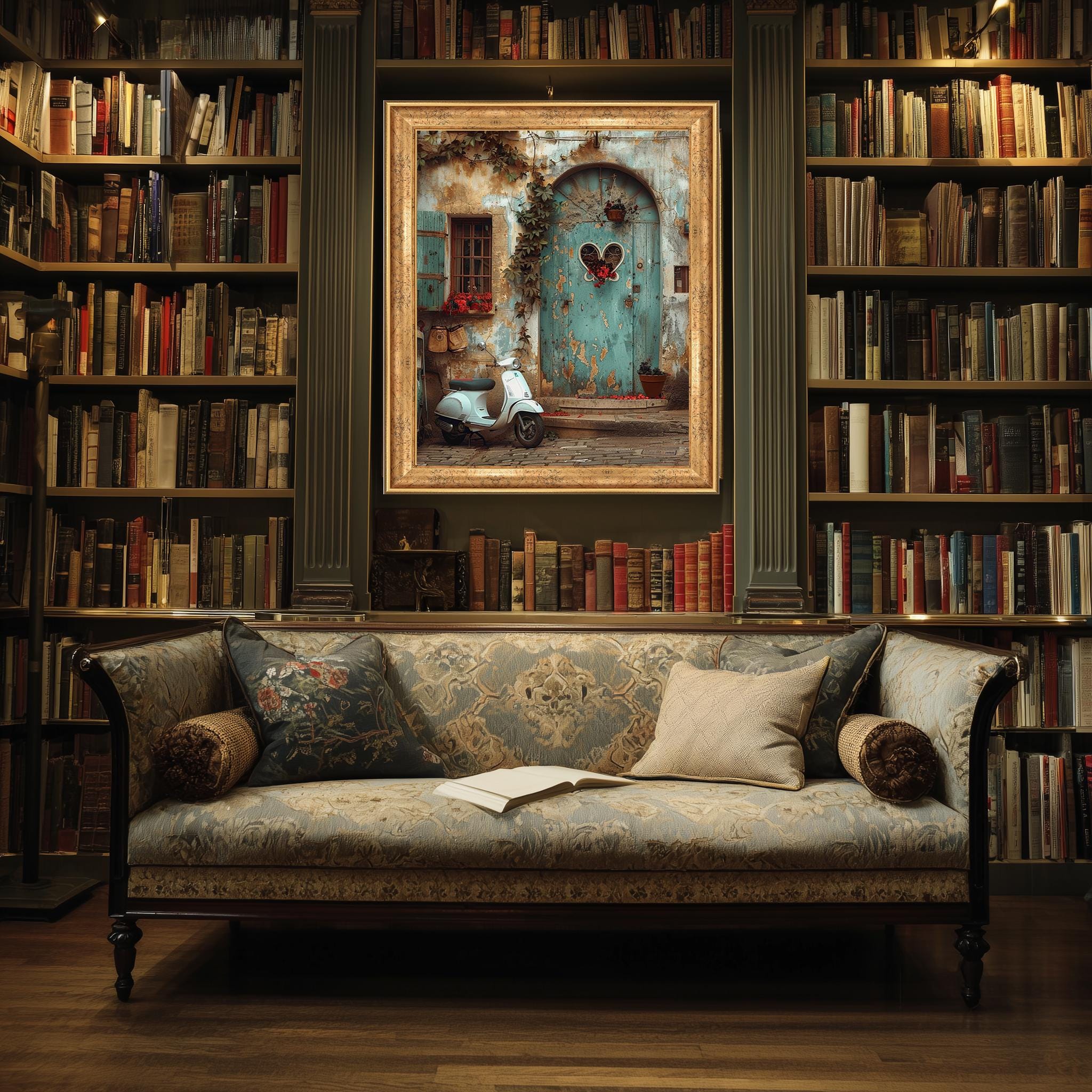 Vintage Italian Street Scene Canvas Wall Art – Rustic Blue Door