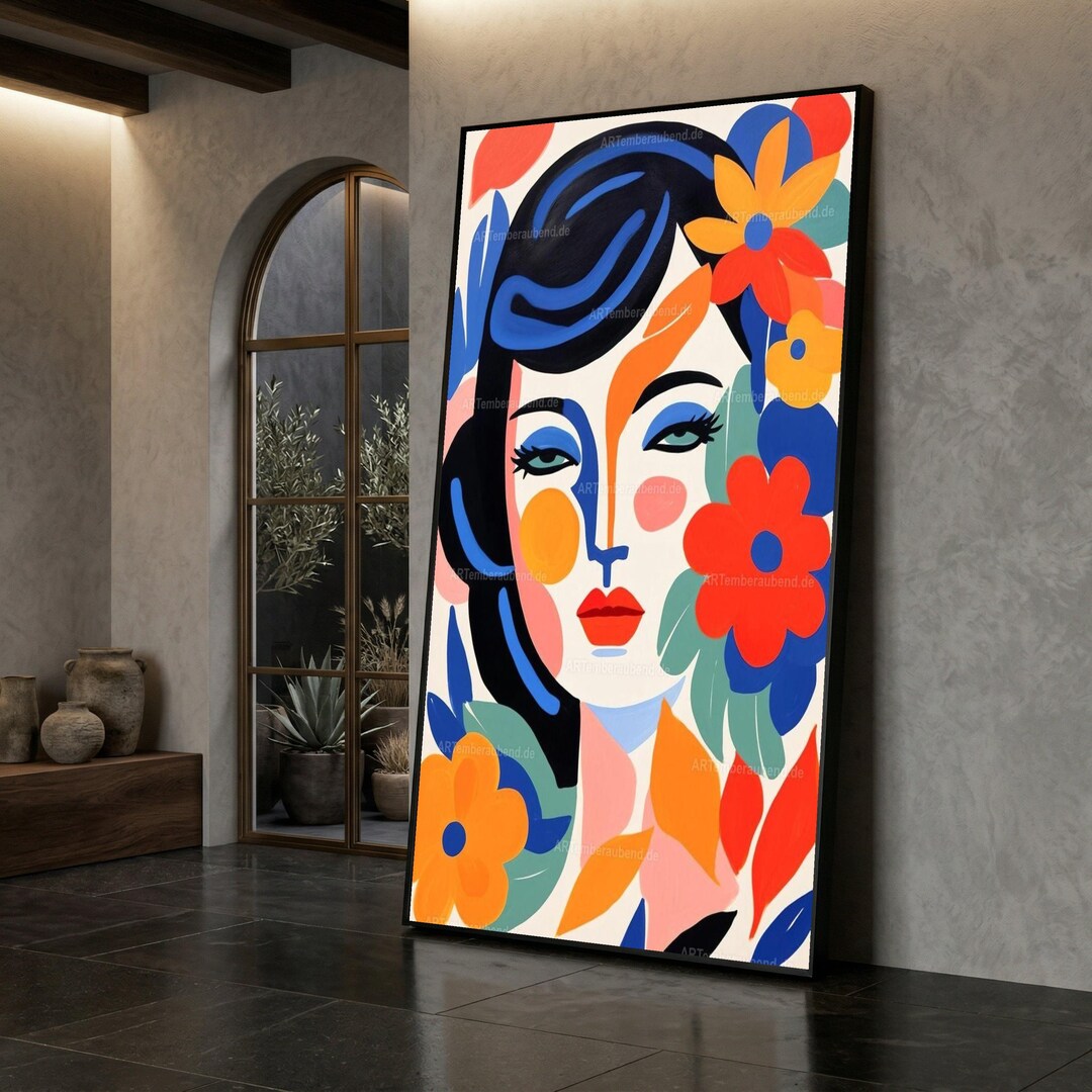 Modern Abstract Woman Face Canvas, Colorful Floral Wall Art ...
