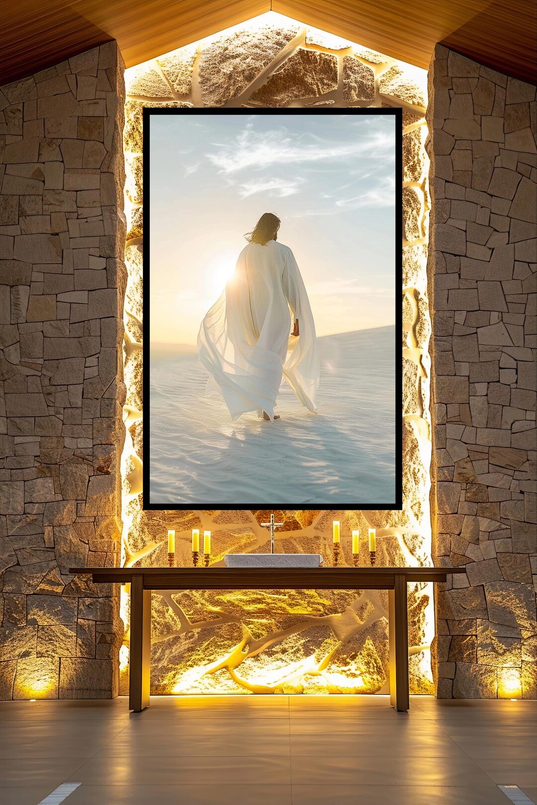 Jesus Walking in Light Canvas Print, Christian Faith Wall Art, Minimal ...