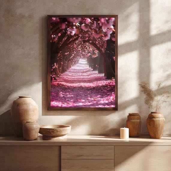 Cherry Blossom Tunnel Canvas Wall Art With Pink Flower Petal