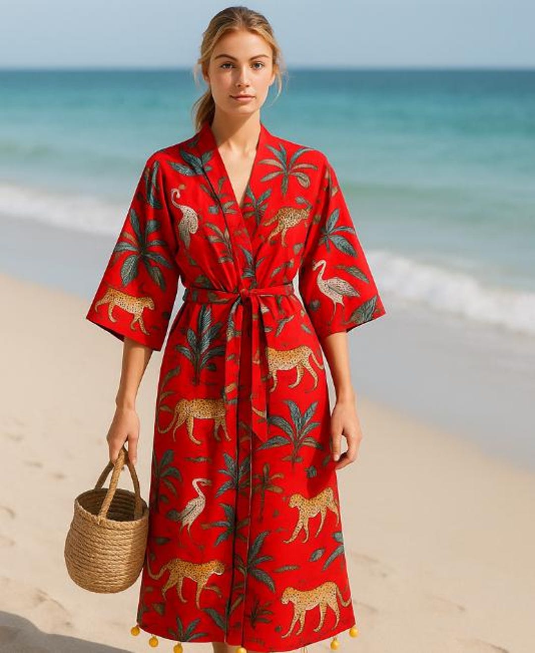 100 % Cotton Bath Robe /kimono One Size Red - Etsy