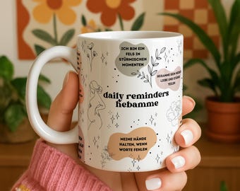Hebamme Tasse mit Sprüchen, Geschenk zur Geburt & Dankeschön, Becher mit Zitat über Beruf, Liebe und Frauenkraft