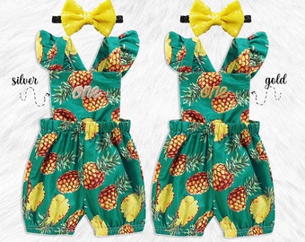 1st birthday PINEAPPLE baby girls romper, BOHO Chic girl spring pineapple outfit, 1st birthday sweet one romper, 1st birthday romper set