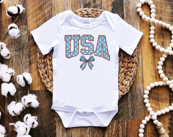 USA baby girl outfit, 4TH of JULY coquette bow, USA baby girl outfit, 4th of July Patriotic baby bodysuit, size newborn up to 2t3t bodysuit