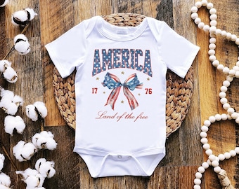 USA baby girl outfit, 4TH of JULY coquette bow, USA baby girl outfit, 4th of July Patriotic baby bodysuit, size newborn up to 2t3t bodysuit