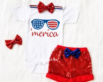 4th of July Outfit: 'Merica Sequin Shorts Set