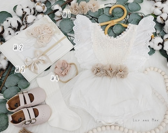 Rustic Lace Baby Romper: Boho First Birthday Outfit