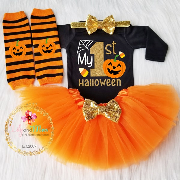 1st birthday Halloween Outfit, 1st Halloween pumpkin outfit, baby halloween outfit, Halloween girl smash cake outfit, Girls Halloween Outfit