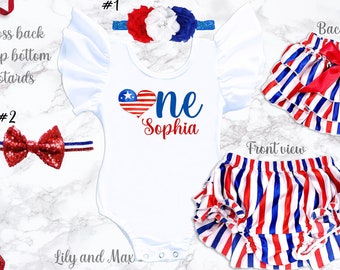 Bloomer Outfit: USA Bodysuit & Stirnband zum 1.Geburtstag