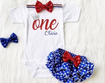 Conjunto de pantalones bombachos con lazo de lentejuelas para niña de cumpleaños patriótico
