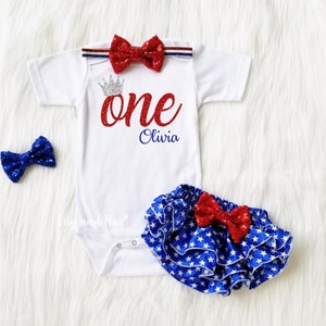 Patriotic Birthday Girl Outfit: Sequin Bow Bloomer Set
