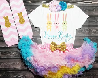 Girls' Easter Outfit: Bunny Bodysuit, Pettiskirt, Leg Warmers, Headband