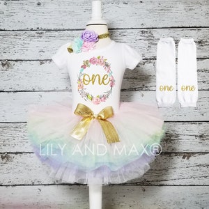 First Birthday Girl Outfit: Pink & Gold Floral Tutu Set