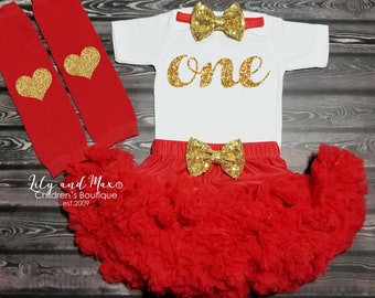 1st birthday girl outfit, champagne pettiskirt, red gold birthday girl outfit, 1st Birthday red gold smash cake outfit