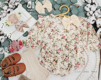 Rustic floral baby girl romper, 1st birthday fall chic Baby girls boho outfit, Boho girl outfit, baby girl chic bubble romper