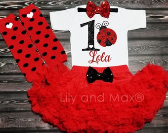 Ladybug birthday girls outfit, 1st birthday Lady bug Girls Outfit, red pettiskirt, Ladybug birthday tutu outfit, Ladybug smash cake outfit