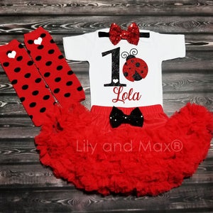 Ladybug birthday girls outfit, 1st birthday Lady bug Girls Outfit, red pettiskirt, Ladybug birthday tutu outfit, Ladybug smash cake outfit