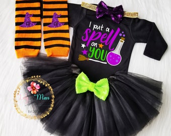 Baby Girl Halloween Costume Outfit, 1st Halloween outfit, I put a spell on you, Halloween girl smash cake outfit, Girls Halloween Outfit