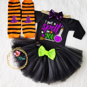 Baby Girl Halloween Costume Outfit, 1st Halloween outfit, I put a spell on you, Halloween girl smash cake outfit, Girls Halloween Outfit