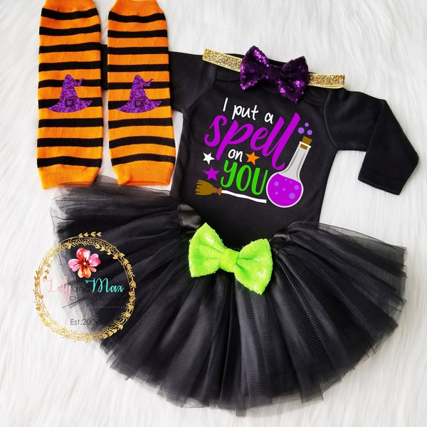 Baby Girl Halloween Costume Outfit, 1st Halloween outfit, I put a spell on you, Halloween girl smash cake outfit, Girls Halloween Outfit