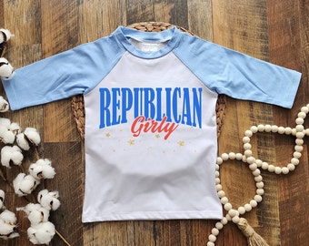 Republican baby girl shirt, Republican girly kid shirt, USA baby girl outfit, 4th of July Patriotic toddler shirt, Usa raglan