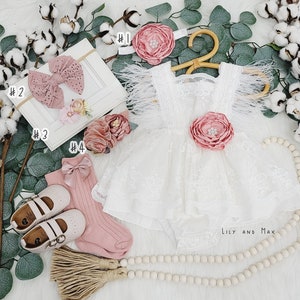 Rustic baby girl lace romper, 1st birthdaylace chic Baby girls boho outfit, Boho girl outfit, Rustic baby girl mauve lace bubble romper