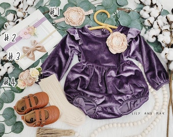 Rustic Purple Velvet Baby Romper: Boho Chic Outfit