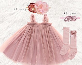 1st birthday baby girls fluffy dress, Rustic mauve gold birthday tutu dress, 1st birthday dusty rose gold baby dress girl outfit, baby dress