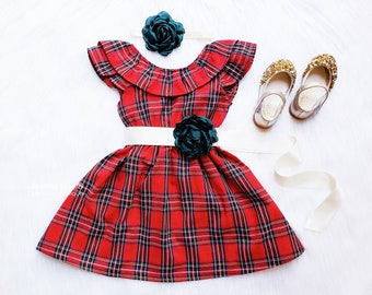 Kariertes Weihnachtkleid: Baby Mädchen 1.Geburtstag Outfit