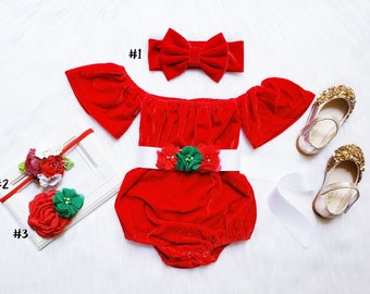 Christmas Velvet Baby Romper: Boho 1st Birthday Outfit