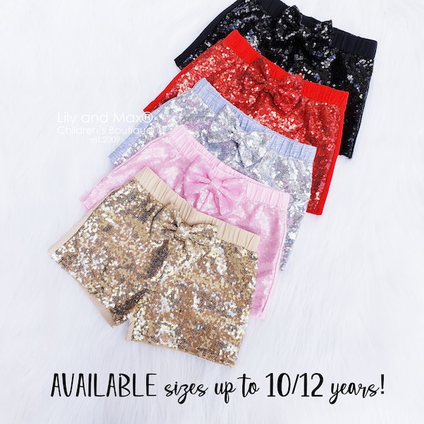 Sequin shorts- PICK your BOW color, sequin baby shorts, sequin birthday girl shorts, 1st birthday shorts sequin toddler shorts,girl shorts