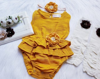 mustard romper baby girl