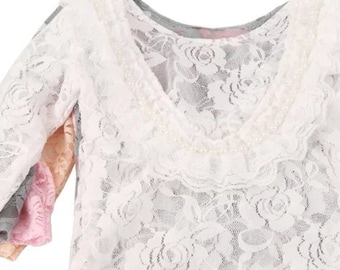 Lace Baby Bodysuit: Rustic Newborn Photo Prop (Fits 0-3 Months)