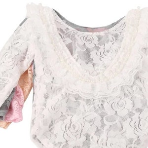 Boho chic baby girls lace bodysuit, Rustic baby picture prop baby girl lace romper, newborn 3 months one size lace baby picture prop