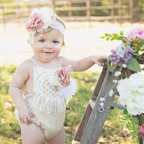 Girls Boho Outfit Rustic Baby Girl Boy Gray Champagne Etsy