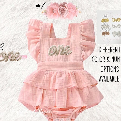Rustic Baby Girl Peach Romper 1st Birthday White Peach Baby Etsy