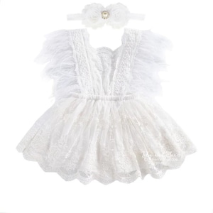 Boho chic off white baby girls romper, BOHO Chic girl off white lace outfit, 1st birthday boho romper, Baptism lace baby girl romper set
