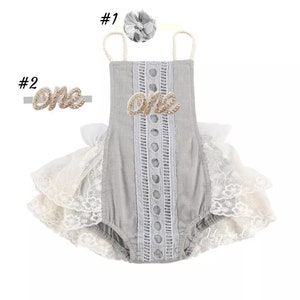 1st birthday baby girls romper, Rustic GRAY birthday tutu romper, 1st birthday GRAY baby romper girl outfit, rustic baby romper