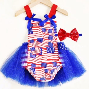4th of July romper, Patriotic baby girls, American flag birthday tutu romper,1st birthday flag baby romper girl outfit, American baby romper