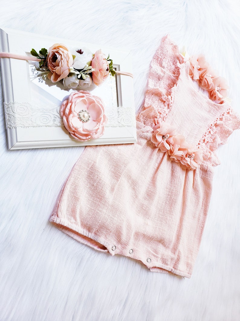 Rustic Baby Girl Peach Romper 1st Birthday Peach Baby Girls Etsy