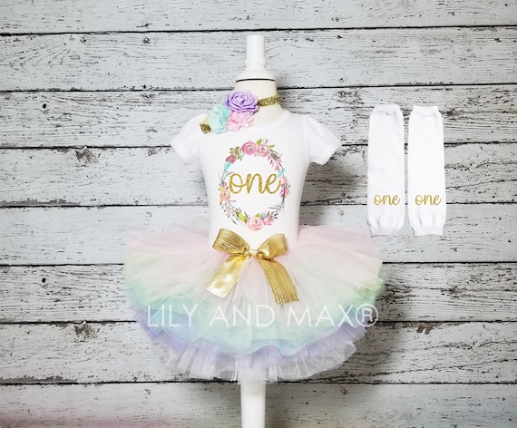 First Birthday Girl Outfit: Pink & Gold Floral Tutu Set