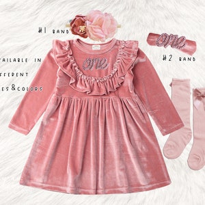 1st birthday baby girls velvet dress, Rustic mauve rose gold birthday dress, 1st birthday dusty rose gold baby dress girl outfit, baby dress