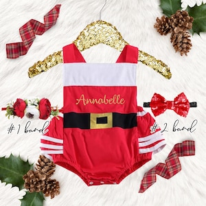 Christmas baby girl romper, SANTA Christmas Baby girls outfit, SANTA girl outfit,1st Christmas baby girl outfit, Christmas girls romper