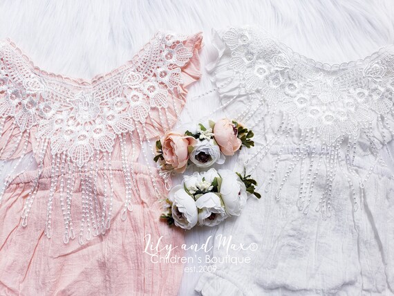 Boho Peach Baby Romper: Daisy Lace Outfit, Floral Headband - Etsy