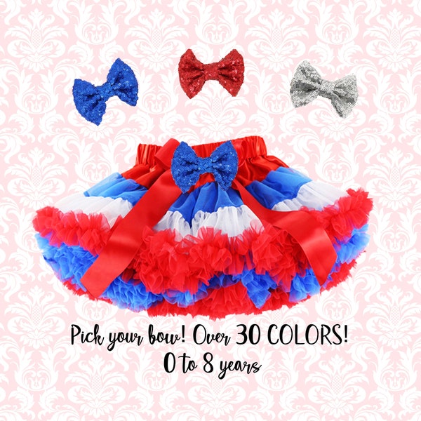 4 de julio tutu, ELIGE tu BOW 30 colores, primera cuarta falda, baby girl 4th of July pettiskirt, Baby girl patriotic outfit, red white blue tutu