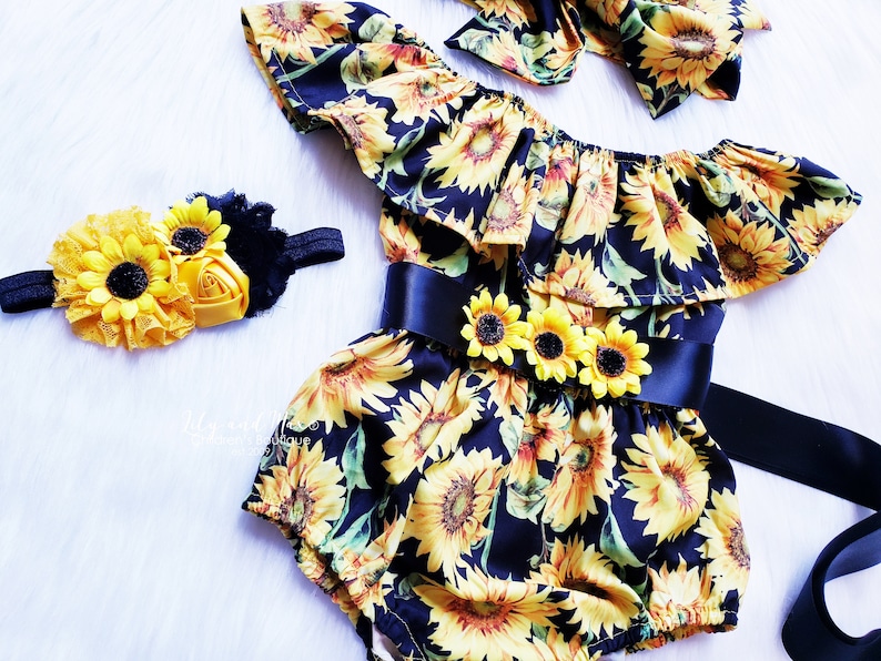 Sunflower Baby Girls Romper Sunflower Girls 1st Birthday Etsy