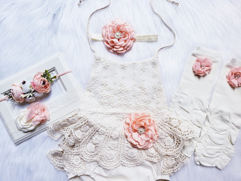 Rustic Baby Girl Lace Romper 1st Birthday Lace Chic Baby Etsy