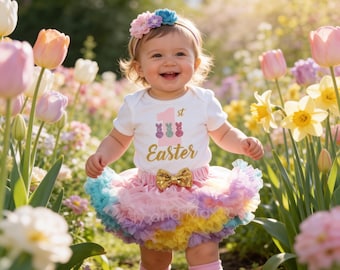1st Easter Girl Outfit: Peeps Bodysuit, Pettiskirt, Leg Warmers