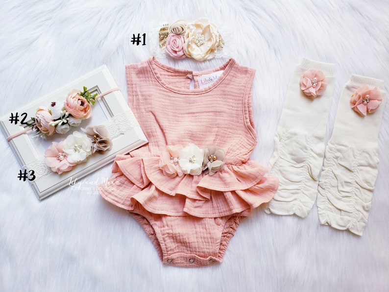 Rustic baby girl peach romper 1st birthday White Peach Baby Etsy